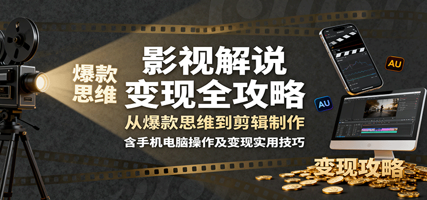影视解说变现全攻略：从爆款思维到剪辑制作，含手机电脑操作及变现实用技巧-校睿铺