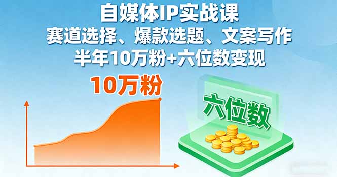 自媒体IP实战课，赛道选择、爆款选题、文案写作，半年10万粉+六位数变现-校睿铺