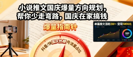 小说推文国庆爆量方向规划，帮你少走弯路，国庆在家搞钱-校睿铺