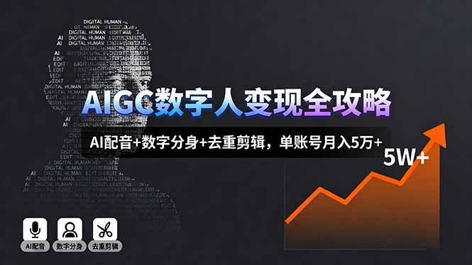 AIGC数字人变现全攻略，AI配音+数字分身+去重剪辑，单账号月入5万+-校睿铺