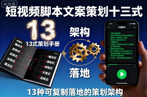 短视频脚本文案策划十三式，13种可复制落地的策划架构-校睿铺