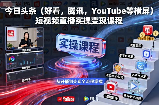 今日头条(好看，腾讯，YouTube等横屏)短视频直播实操变现课程-校睿铺
