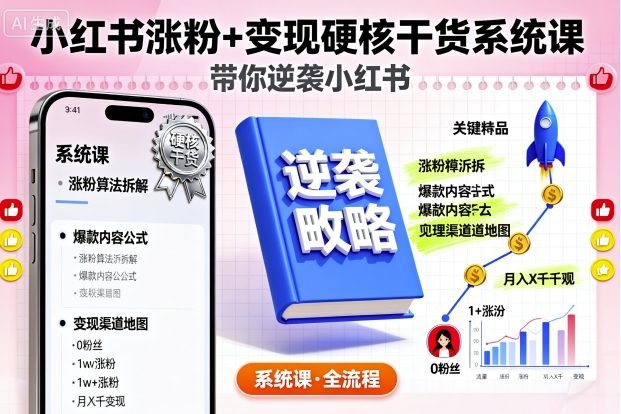 小红书涨粉+变现硬核干货系统课，带你逆袭小红书-校睿铺