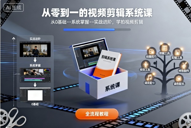 从零到一的视频剪辑系统课，从0基础–系统掌握–实战进阶，学拍视频剪辑-校睿铺