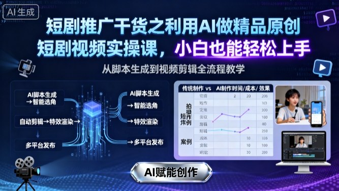 短剧推广干货之利用AI做精品原创短剧视频实操课，小白也能轻松上手-校睿铺