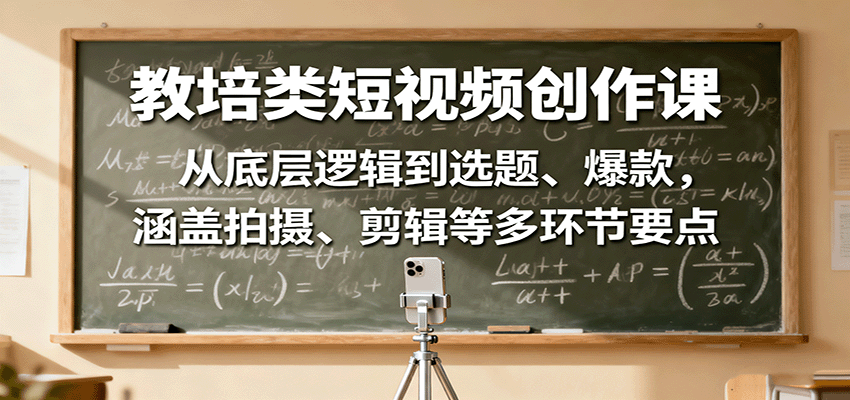教培类短视频创作课：从底层逻辑到选题、爆款，涵盖拍摄、剪辑等多环节要点-校睿铺