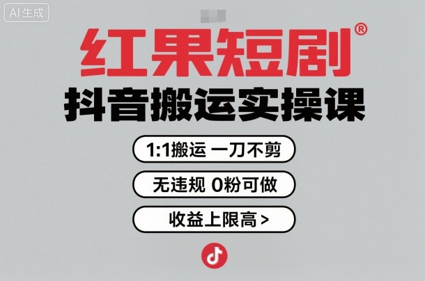 红果短剧拉新之抖音搬运实操课，1：1搬运，一刀不剪，无违规，0粉可做，收益上限高-校睿铺