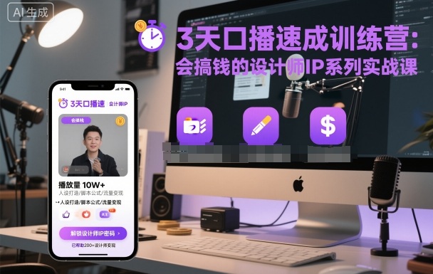 3天口播速成训练营，会搞钱的设计师IP系列实战课-校睿铺