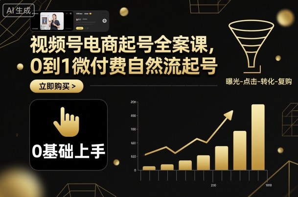 视频号电商起号全案课，0到1微付费自然流起号-校睿铺