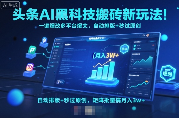 头条AI黑科技搬砖新玩法！一键爆改多平台爆文，自动排版+秒过原创，矩阵批量搞月入3w+【揭秘】-校睿铺