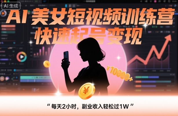 AI美女短视频训练营，快速起号变现，每天2小时，副业收入轻松过1W-校睿铺
