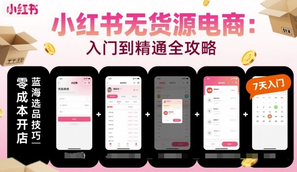 小红书无货源电商，入门到精通，开店+选品+笔记+剪辑+赛道+内容-校睿铺