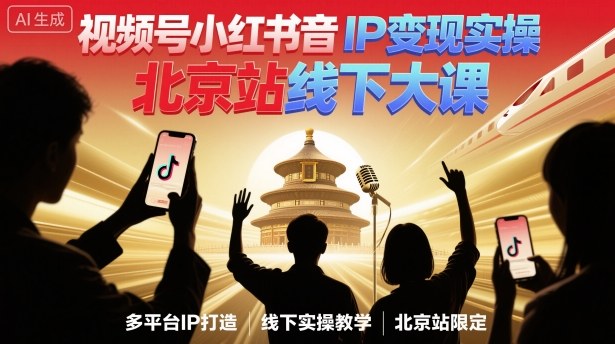 视频号小红书抖音IP变现实操北京站线下大课，40+行业短视频高变现姿势，100+IP高变现实操技术-校睿铺