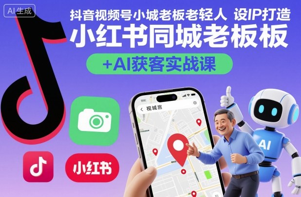 抖音视频号小红书同城老板轻人设IP打造+AI获客实战课，人设打造-算法拆解-拍摄剪辑-内容运营-AI创作-校睿铺
