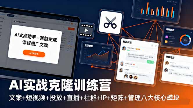 AI实战克隆训练营：文案+短视频+投放+直播+社群+IP+矩阵+管理八大核心模块-校睿铺