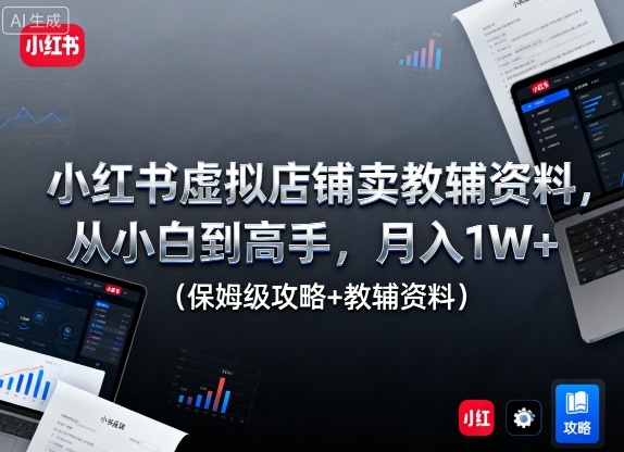 小红书虚拟店铺卖教辅资料，从小白到高手，月入1W+(保姆级攻略+教辅资料)-校睿铺