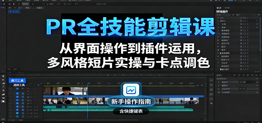 PR全技能剪辑课：从界面操作到插件运用，多风格短片实操与卡点调色-校睿铺