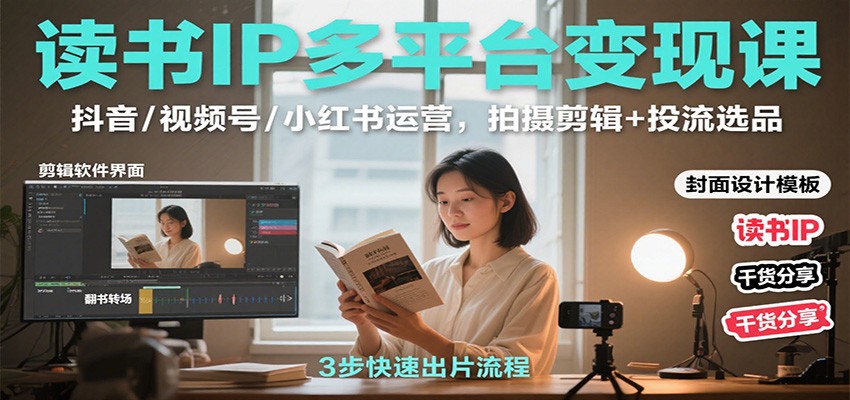 读书IP多平台变现课：抖音/视频号/小红书运营，拍摄剪辑+投流选品-校睿铺
