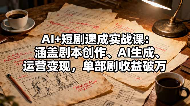 AI+短剧速成实战课：涵盖剧本创作、AI生成、运营变现，单部剧收益破万-校睿铺