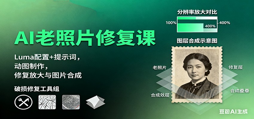 AI老照片修复课：Luma配置+提示词，动图制作，修复放大与图片合成-校睿铺