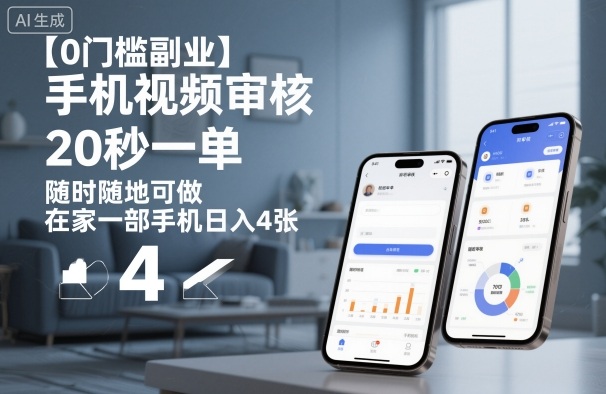 【0门槛副业】手机视频审核，20秒一单，随时随地可做，在家一部手机日入4张【揭秘】-校睿铺