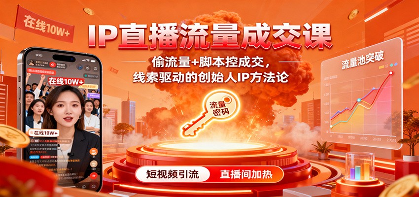 IP直播流量成交课：偷流量+脚本控成交，线索驱动的创始人IP方法论-校睿铺
