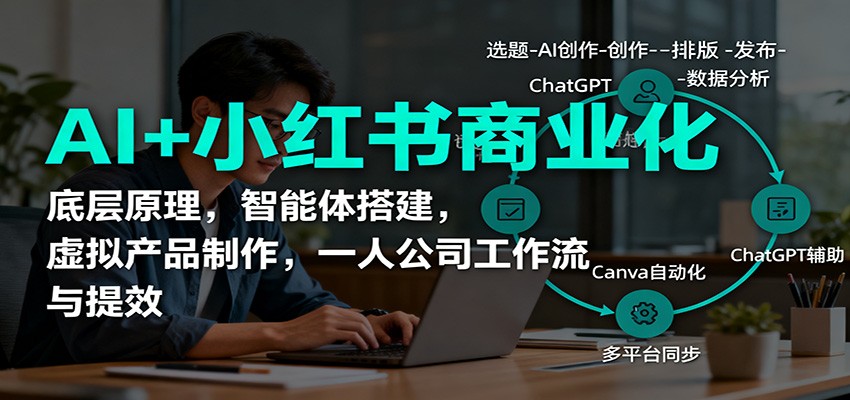 AI+小红书商业化，底层原理，智能体搭建，虚拟产品制作，一人公司工作流与提效-校睿铺