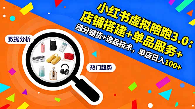 小红书虚拟陪跑3.0：店铺搭建+单品服务+细分铺货+选品技术，单店日入100+-校睿铺