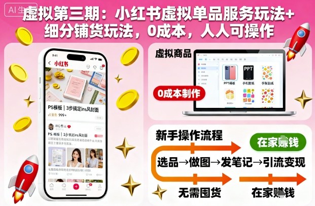 虚拟第三期：小红书虚拟单品服务玩法+细分铺货玩法，0成本，人人可操作(更新)-校睿铺