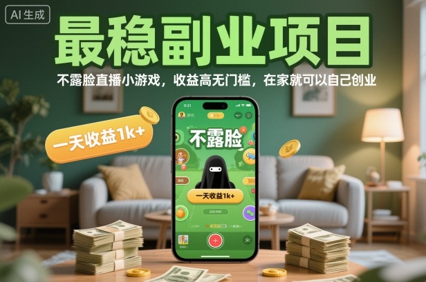最稳副业项目，不露脸直播小游戏，收益高无门槛，一天收益1k+，在家就可以自己创业【揭秘】-校睿铺