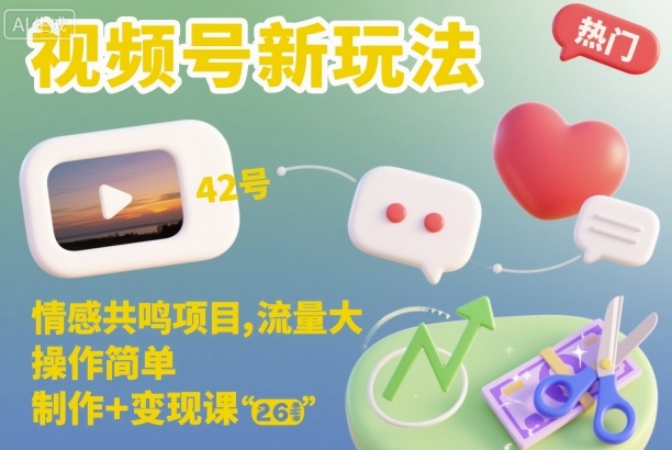 视频号新玩法，情感共鸣项目，流量大，操作简单，制作+变现课-校睿铺