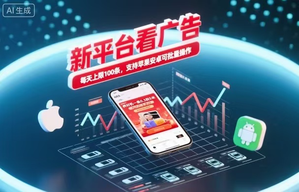新台看广告，养好机一条5毛到5块，单机日入30到100，支持苹果安卓，可批量操作。-校睿铺