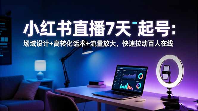 小红书直播7天起号：场域设计+高转化话术+流量放大，快速拉动百人在线-校睿铺