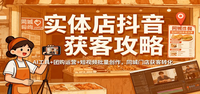 实体店抖音获客攻略：AI工具+团购运营+短视频批量创作，同城门店获客转化-校睿铺