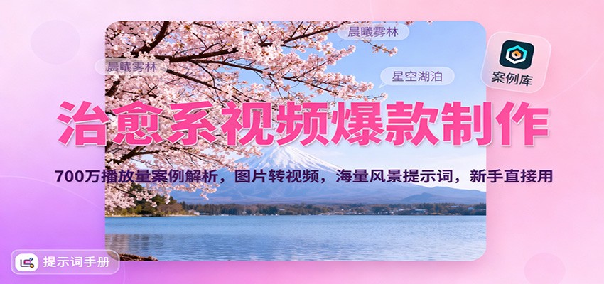 治愈系视频爆款制作，700万播放量案例解析，图片转视频，海量风景提示词，新手直接用-校睿铺