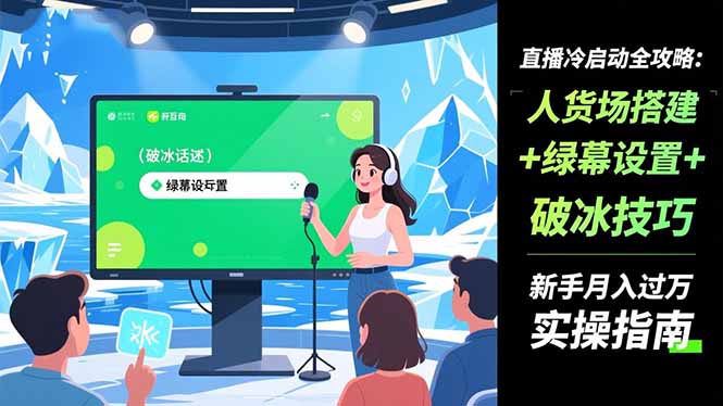 直播冷启动全攻略:人货场搭建+绿幕设置+破冰技巧，新手月入过万实操指南-校睿铺
