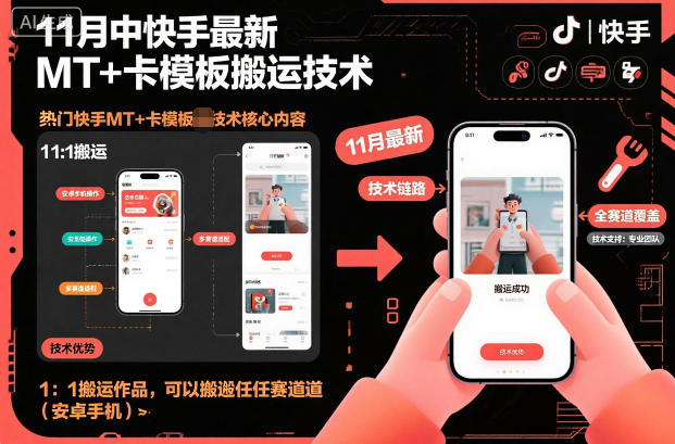 11月中快手最新MT+卡模板搬运技术，1：1搬运作品，可以搬运任何赛道(安卓手机)-校睿铺