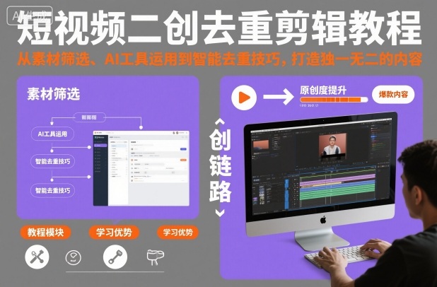 短视频二创去重剪辑教程，从素材筛选、AI工具运用到智能去重技巧，打造独一无二的内容-校睿铺