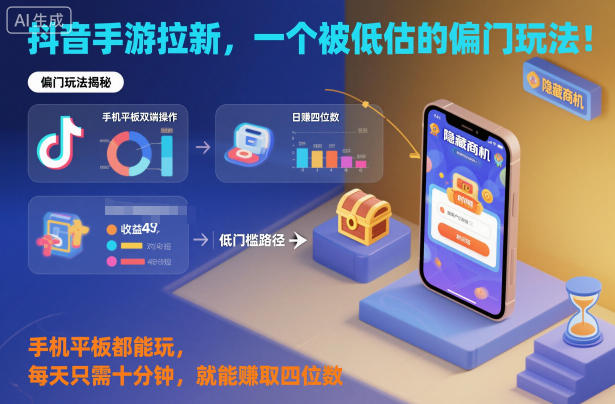 抖音手游拉新，一个被低估的偏门玩法！手机平板都能玩，每天只需十分钟，就能賺取四位数【揭秘】-校睿铺