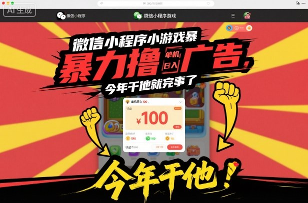 微信小程序小游戏暴力撸广告，单机日入100，今年干他就完事了-校睿铺