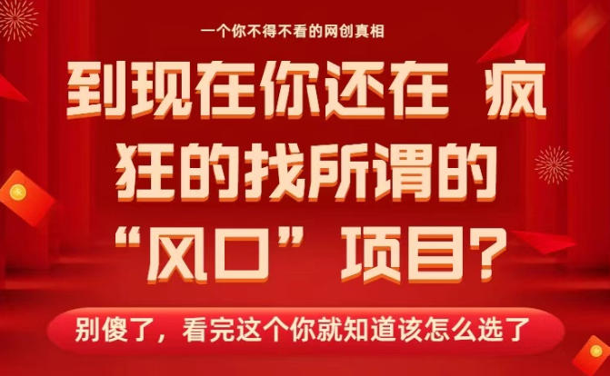马上26年了，你还在找所谓的风口项目？别傻了，看完这个你全都懂了！【揭秘】-校睿铺