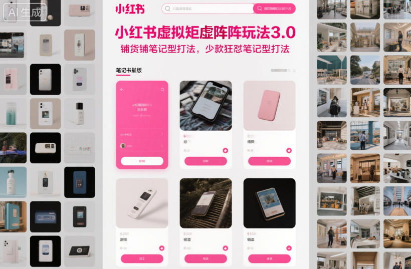 小红书虚拟矩阵玩法3.0，铺货铺笔记型打法，少款狂怼笔记型打法-校睿铺