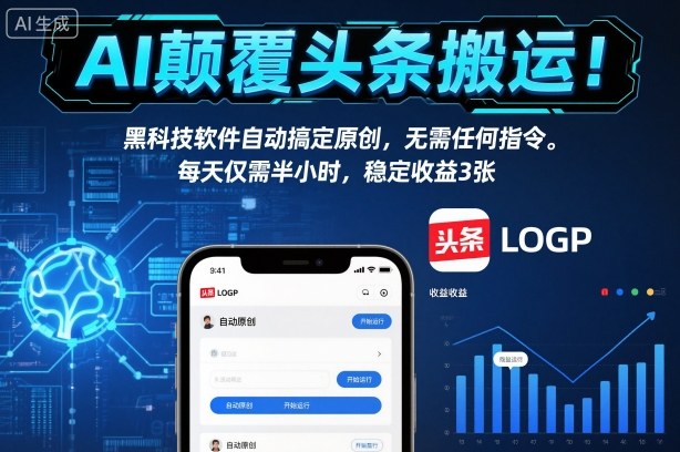 AI颠覆头条搬运！黑科技软件自动搞定原创，无需任何指令。每天仅需半小时，稳定收益3张【揭秘】-校睿铺