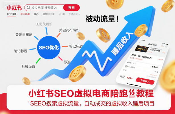 小红书SEO虚拟电商陪跑教程，实现seo搜索被动流量，自动成交的被动收入睡后项目-校睿铺