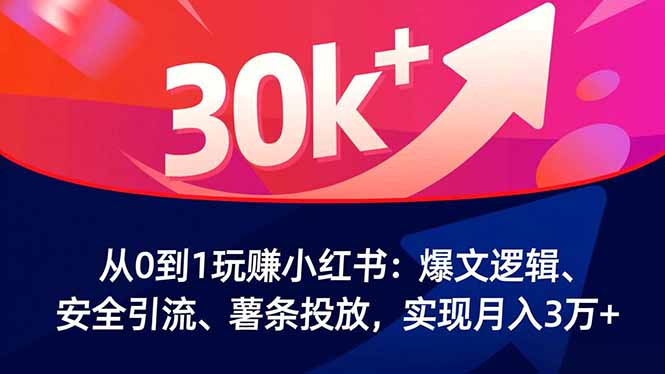 从0到1玩赚小红书：爆文逻辑、安全引流、薯条投放，实现月入3万+-校睿铺