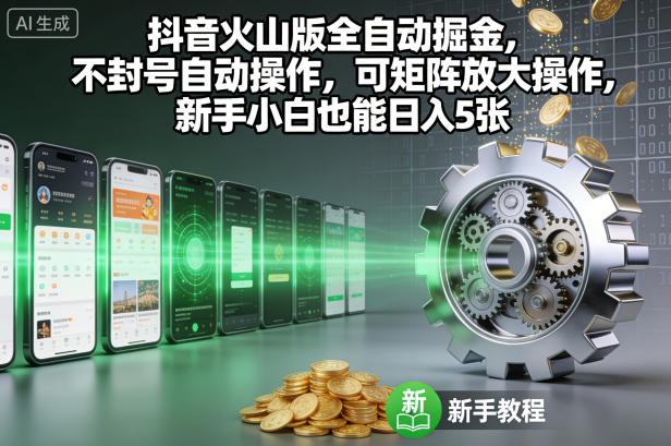 抖音火山版全自动掘金，不封号自动操作，可矩阵放大操作，新手小白也能日入5张【揭秘】-校睿铺