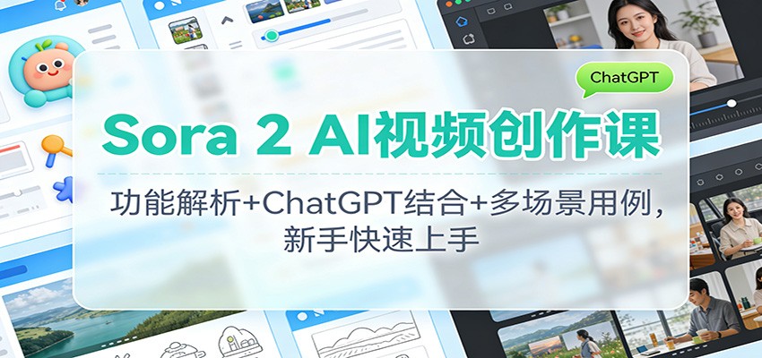 Sora 2 AI视频创作课：功能解析+ChatGPT结合+多场景用例，新手快速上手-校睿铺