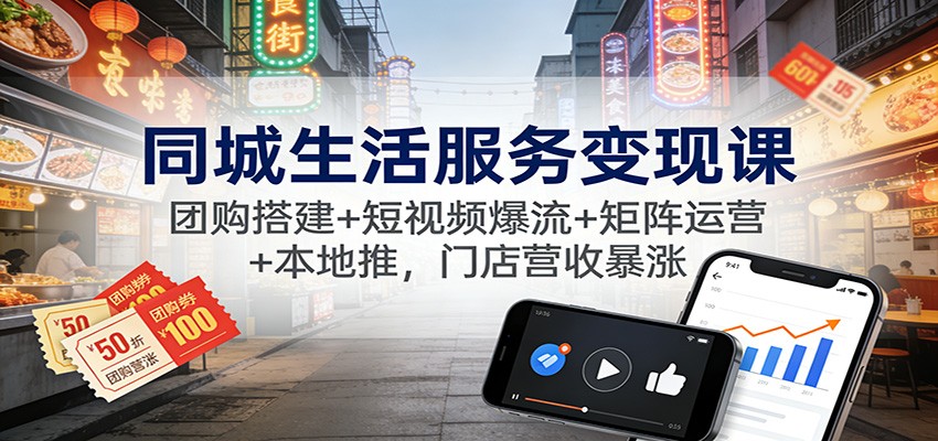 同城生活服务变现课：团购搭建+短视频爆流+矩阵运营+本地推，门店营收暴涨-校睿铺