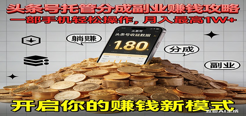 全程托管今日头条，一部手机就可以开干，最高躺赚1W+-校睿铺