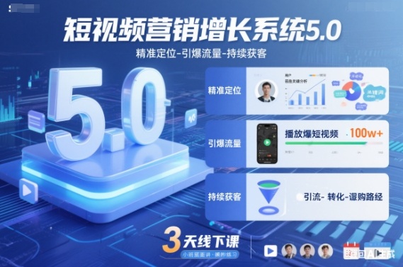 短视频营销增长系统5.0，精准定位-引爆流量-持续获客，3天线下课(音频+图片)-校睿铺